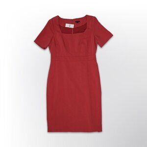 Ann Taylor Women's Cherry Red Square Neck Sheath Dress - 10